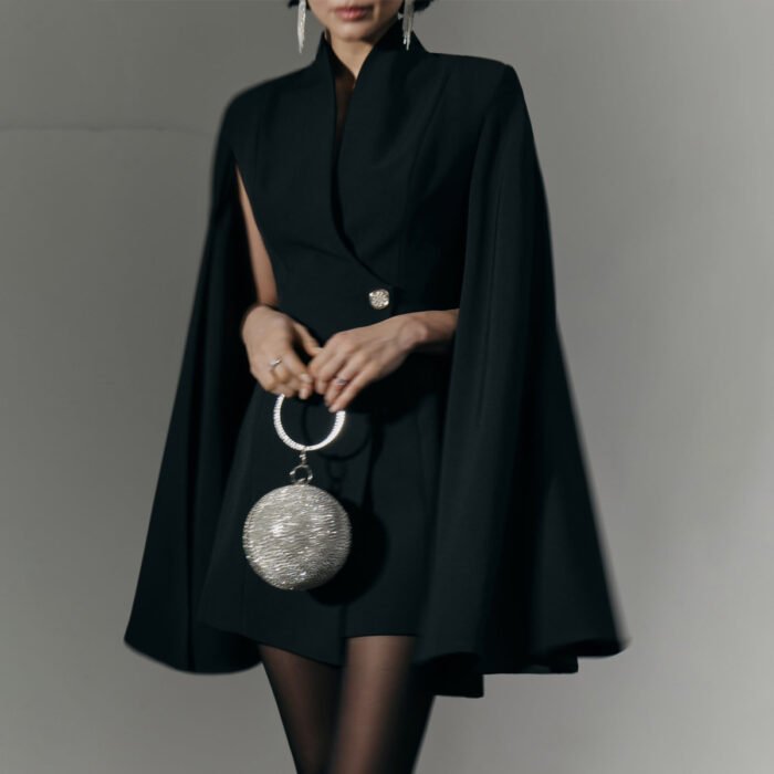 Elegant Cloak Slim Solid Color Single Buckle Dress - Image 1