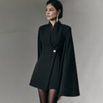 Elegant Cloak Slim Solid Color Single Buckle Dress - Image 4