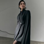 Elegant Cloak Slim Solid Color Single Buckle Dress - Image 3